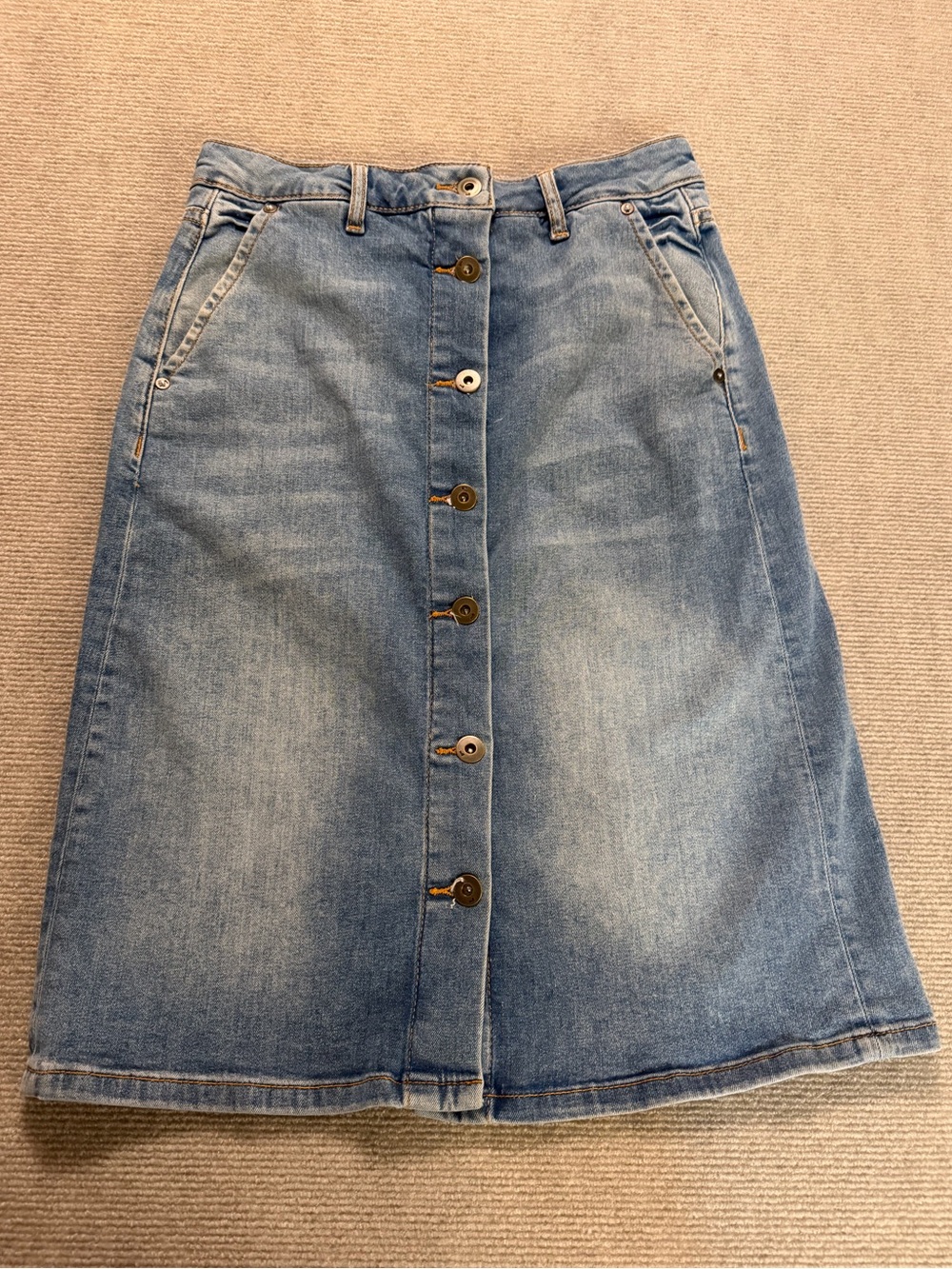 Anthropologie Light Blue Denim Button-Front Midi Skirt